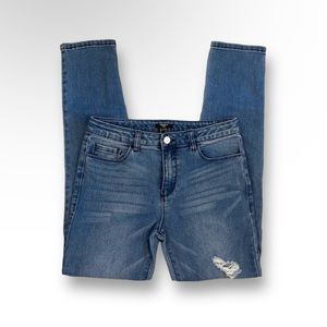 Forever 21 Medium Wash Mid Waist Distressed Skinny Jeans Girls Size 13/14